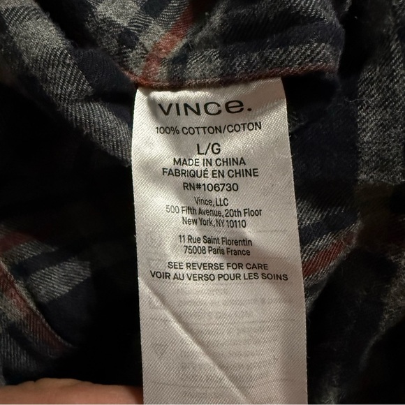 Vince Blue Gray Plaid Flannel Cotton Long Sleeve Button Up Shirt - Picture 5 of 5